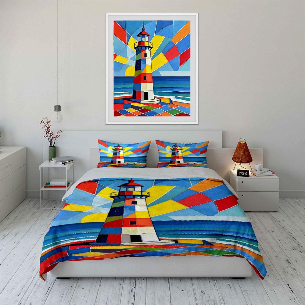 Lighthouse with Colorful Rays. Bedding Sets Duvet Cover Sets Duvet Covers Pillowcases(1 * Duvet Cover 2 * Pillowcases Without Duvet Insert)