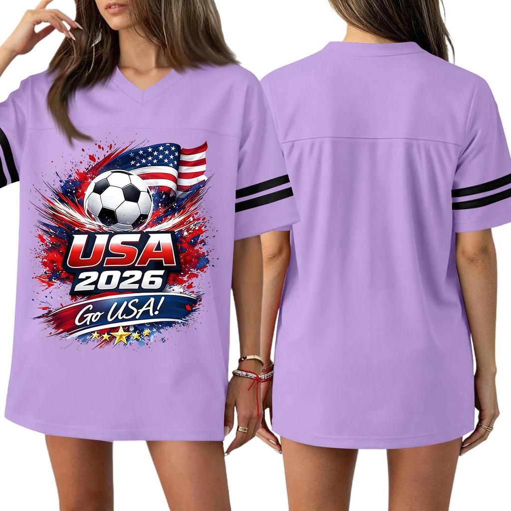 Women's Casual & Stylish V-Neck Sports — Print Short-Sleeve Athletic T-Shirt Top