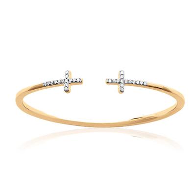[M9981] - Open Gold Plated Bracelet 'Cross' White Gold - 12x6 Mm
