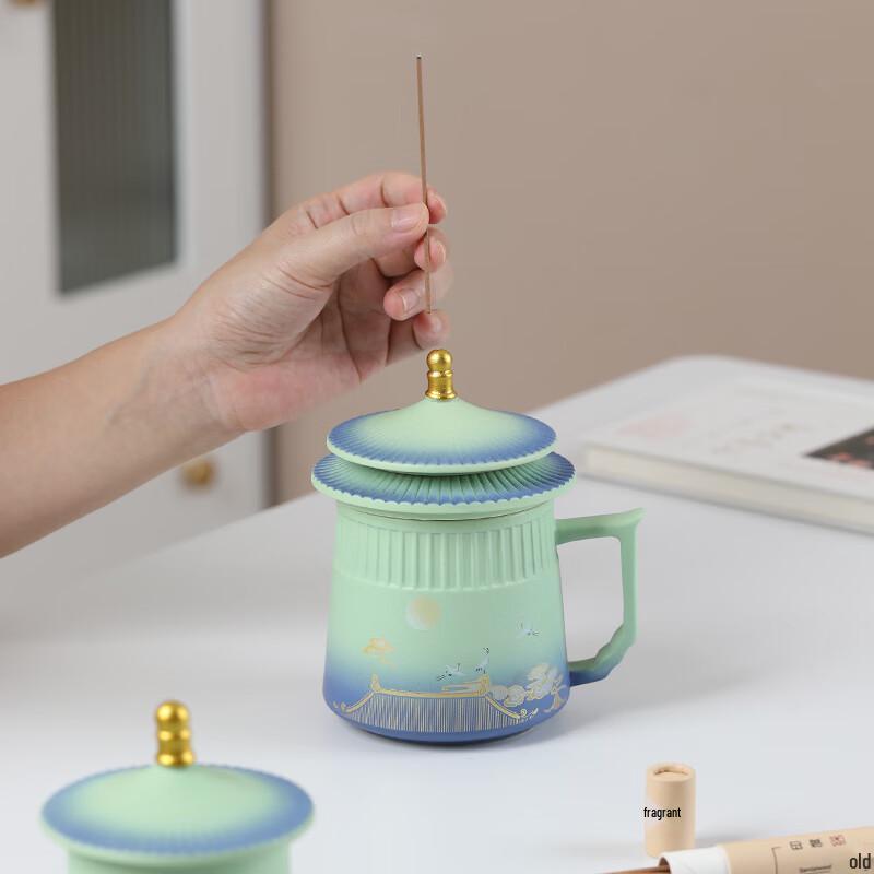 MULTIPOTENT Forbidden City Auspicious Crane Ceramic Tea Set & Sandalwood Gift