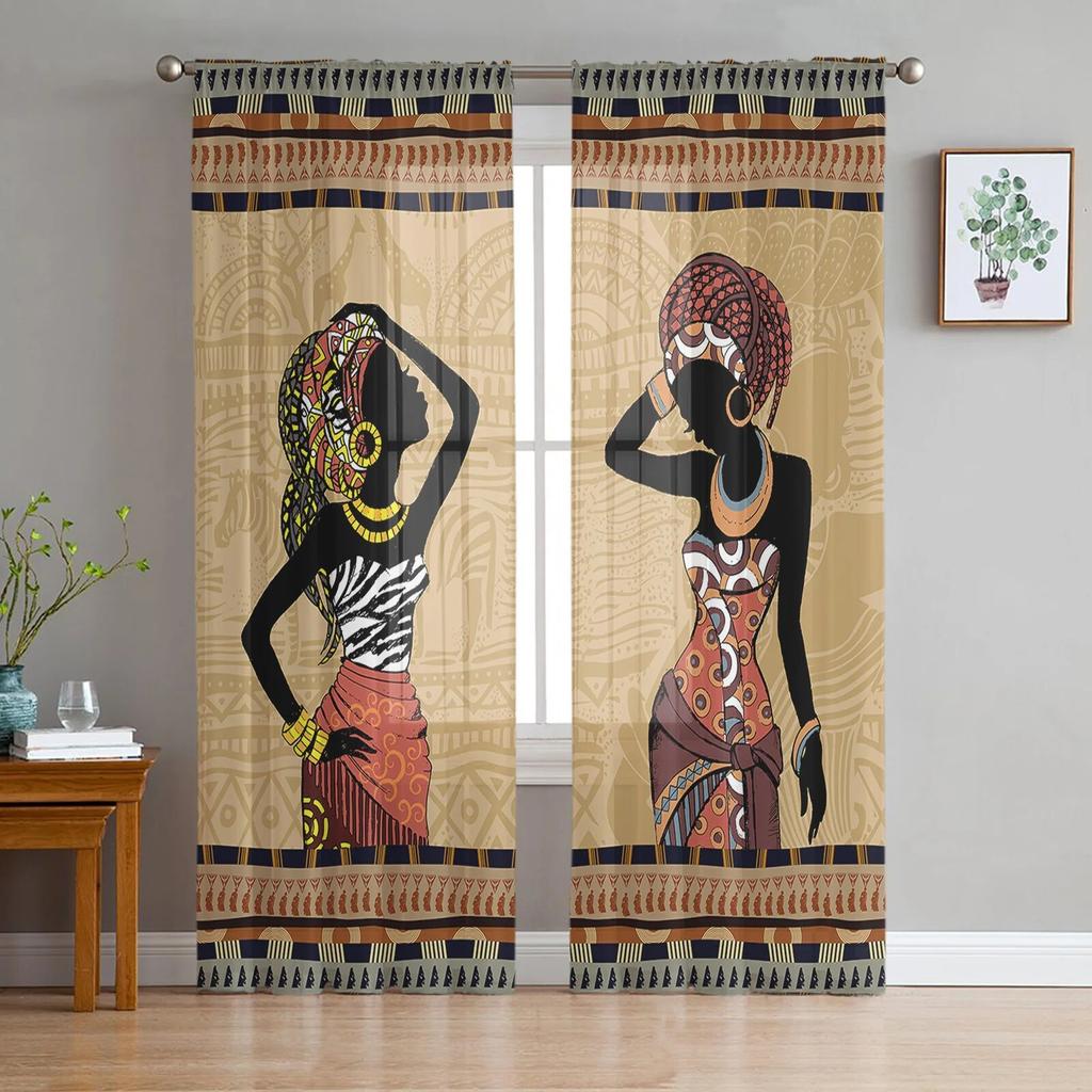 African Women Bottle Sheer Window Curtains For Living Room Bedroom Girls Room Decoration Tulle Curtains