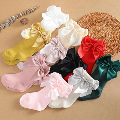Chaussettes pour Bébés et Tout-Petits Filles 0-3A Coton Uni Nœud Sortie Mignon Chaussette Longue Douce Décontractée Maille Respirante Chaussettes pour Enfants
