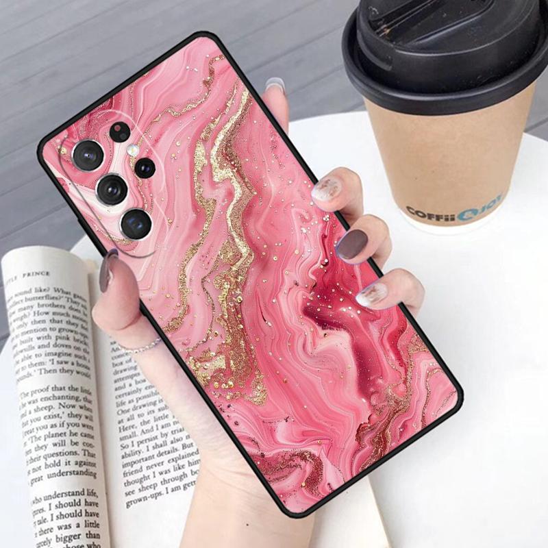 Pink Gold Marble Art Phone Case Cover For Samsung Galaxy S24 S25 Ultra S21 S22 Ultra S10E Note 10 Plus Note 20 FE S23