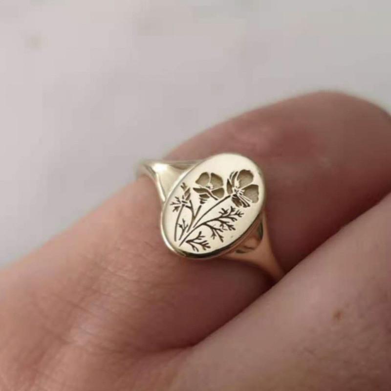 3 Colors Trendy Simple Flower Leaves Plants Geometric Oval Ring for Women Female Party Wedding Engagement Jewelry