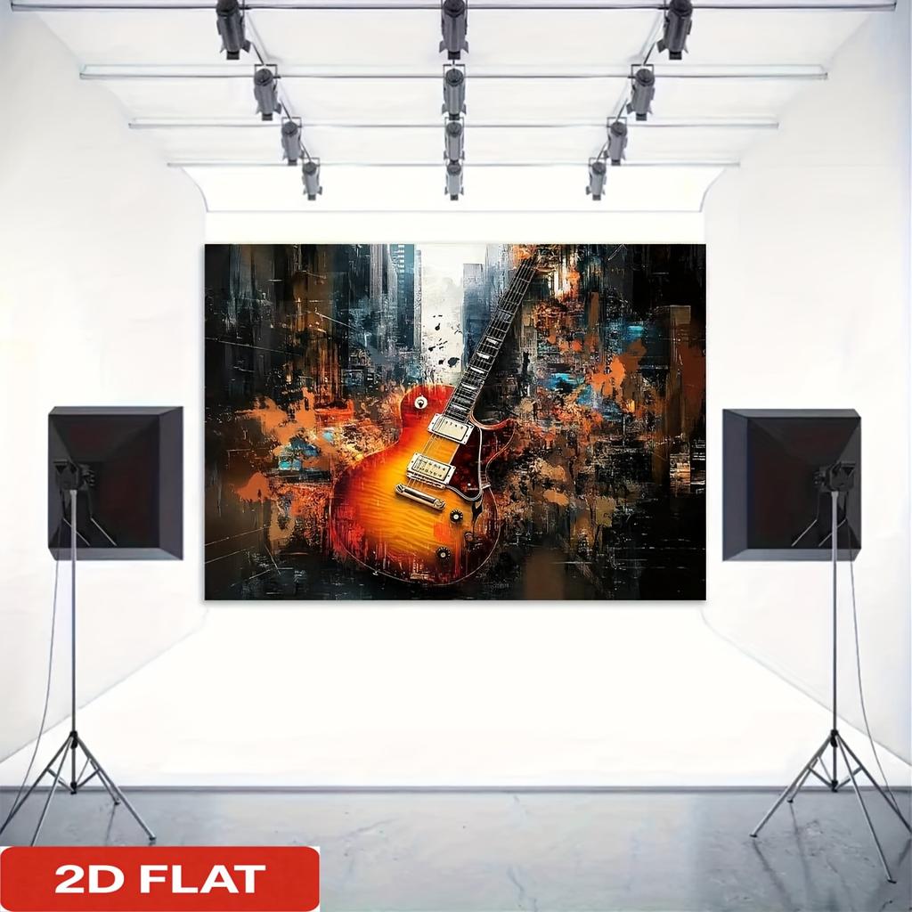 2D Plane, 1 Piece of 2D Plane Photography Background Banner, Heavy Metal Rock Party Background Cloth, Flame guitarDJH