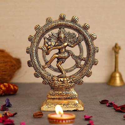 Estátua Decorativa de Metal Lord Shiva Dançando Nataraj - 20 cm (Metal, Ouro)