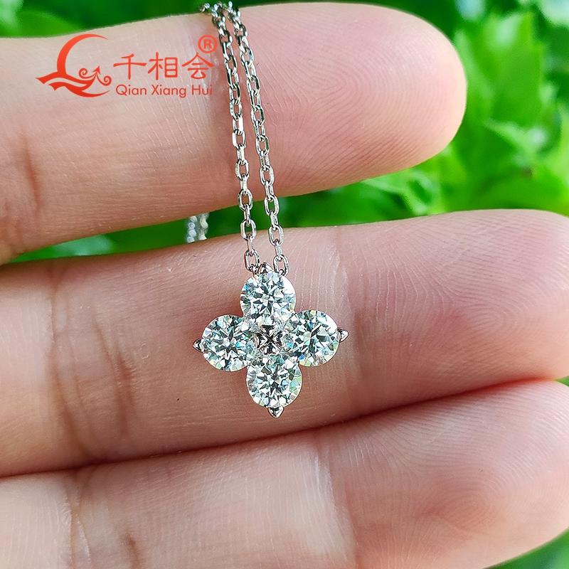 S925 Silver 1.2ct Round Four Leaf Clover White Moissanite Pendant Choker Necklace Jewelry Valentine's Day Wedding Date Gift