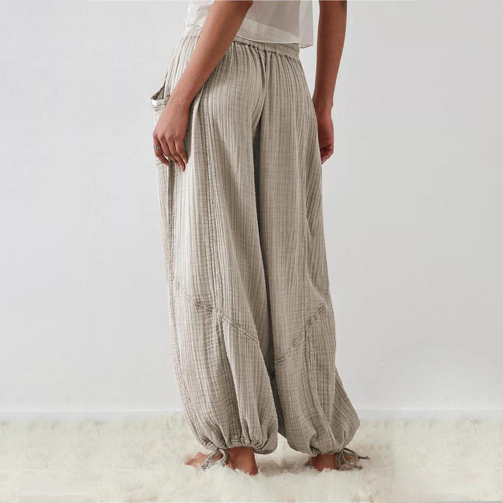 2023 Bestselling Women's Casual Solid Tie-Up Wide Leg Pants with Pockets