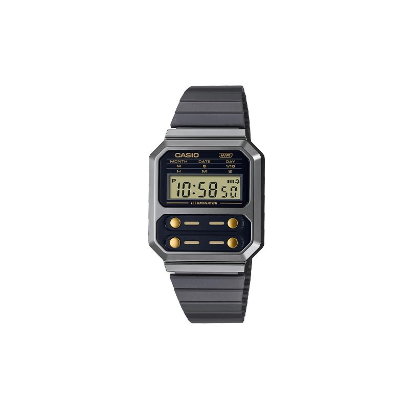 

Casio VINTAGE Series-A100 Waterproof Casual Quartz Movement Stainless Steel Strap Japanese and Korean Watch Uniform for Men and Women A100WEGG-1A2 чёрный
