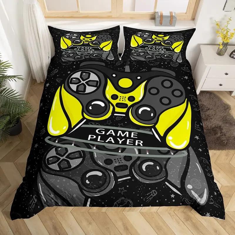 

Gaming Bedding Set Hippie Graffiti Game Duvet Cover Set King Gamer Neon Purple Pink Quilt Cover Modern Gamepad Bedspread Cover 70x133cm 2pcs