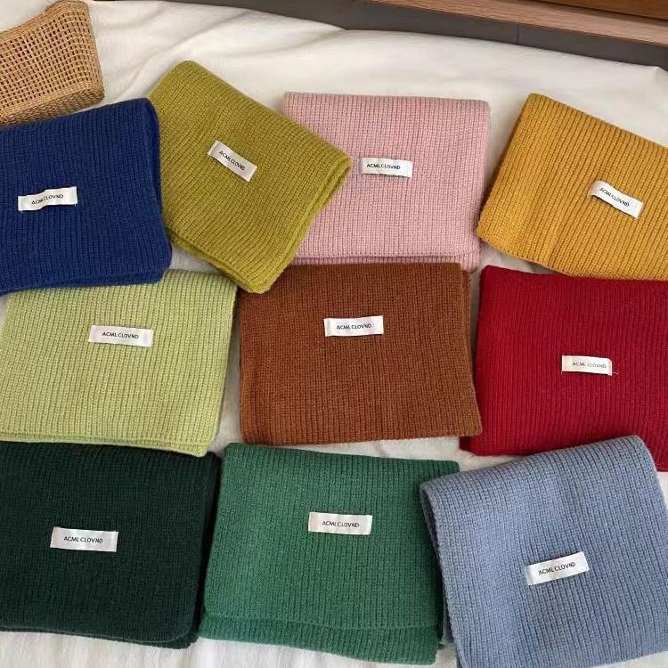 New Solid Color Haze Blue Scarf Korean Version Versatile White Woolen Scarf Winter Couple Men and Women Students