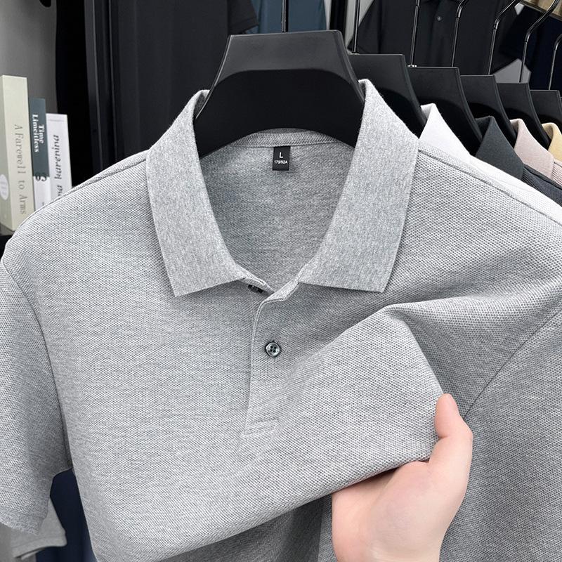 Men'S Business Casual Lapel Cotton Short Sleeve Polo Shirt Loose Solid Color T-Shirt Mens