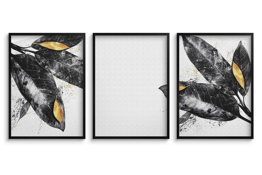 Zestaw Trzech Plakatów Obrazów na ścianę Ozdoba ścienna Czarne Liście