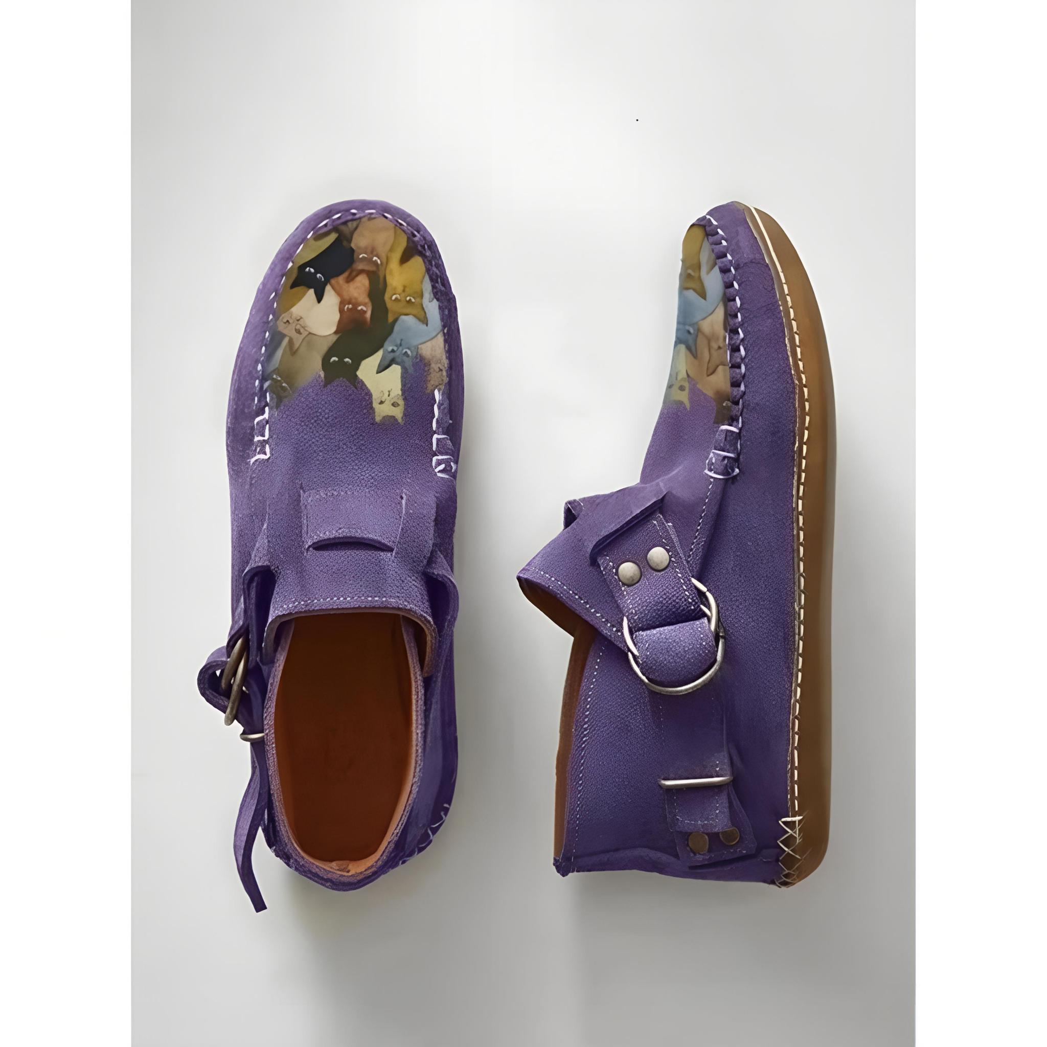 

Ботинки Plover женские Comfort Cartoon Cat Printed Leather Button Casual Flat Ankle - 6 Purple 36 фиолетовый