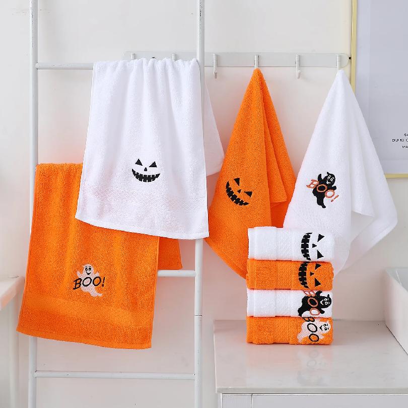 3Packs Halloween Holiday Embroidered Cotton Towels Set Soft Comfortable Towels for Home Bathroom Traveling Bathing