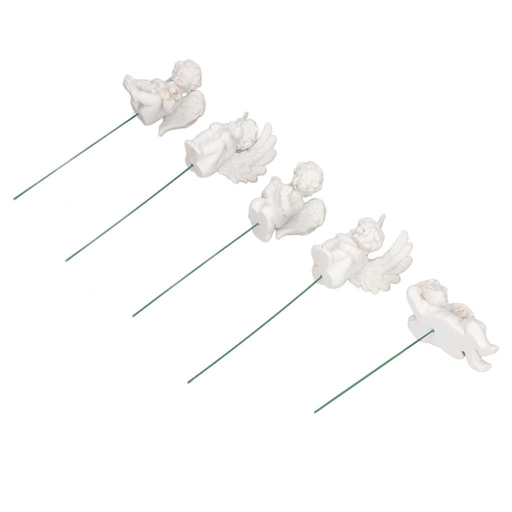 5Pcs Cupid Figurine On Stick Durable Resin Miniature Size Widely Used White Angel Figurine for Garden Backyard Ground