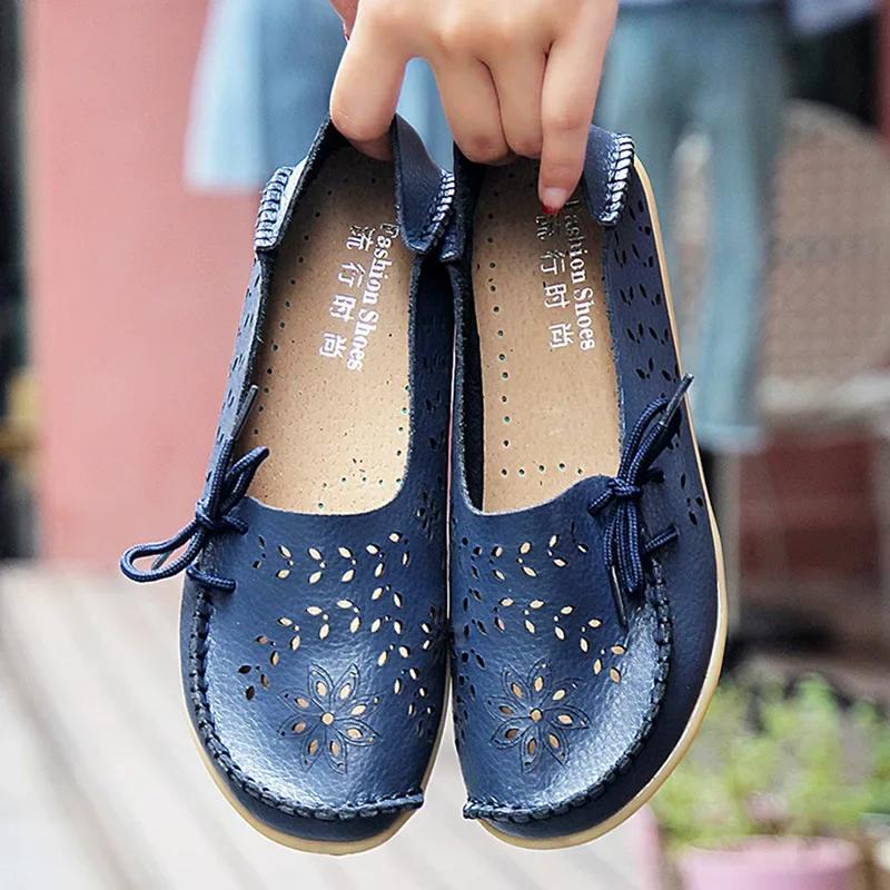 Casual Sneakers Women Women's Shoes Women Flats Genuine Leather Shoes Slip On Loafers Women Soft Nurse Shoes Plus Size 35-44