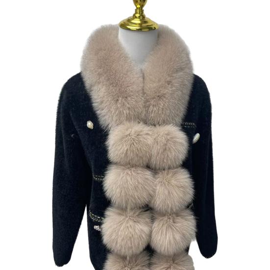 Women Scarf Solid Color Soft Imitation Fox Fur Shawl with Plush Balls