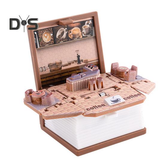 Mini 3D Folding Book Keychain Popping Miniature World Hanging Decoration Tiny Coffee Shop Great Wall Castle Foldable Book Keyring Pendant