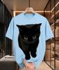 2026 New Arrival Pure Cotton Tshirt 3d Vivid Black Cat Cute Pet Print Crew Neck Unisexs Top Casual Short Sleeve