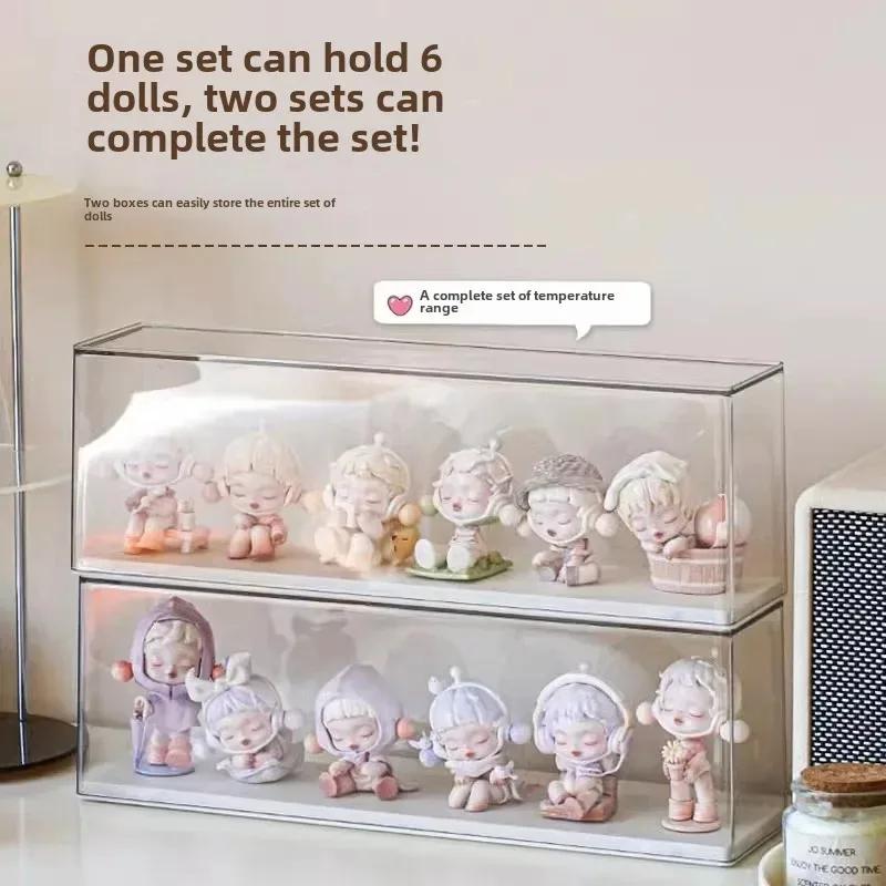 Cute Acrylic Display Case for Mini Collectibles 6 Tier Stackable Shelf Dustproof Cabinet for Blind Box Toys and Anime Figures