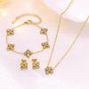 Cross-Border Niche Design Zircon Clover Titanium Jewelry Set: Bracelet, Necklace, and Stud Earrings for Women
