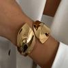 IngeSight.Z Exaggerated Irregular Heavy Metal Wide Bangle for Women Personality Trend Leaves Opening Bracelet Punk Party Jewelry