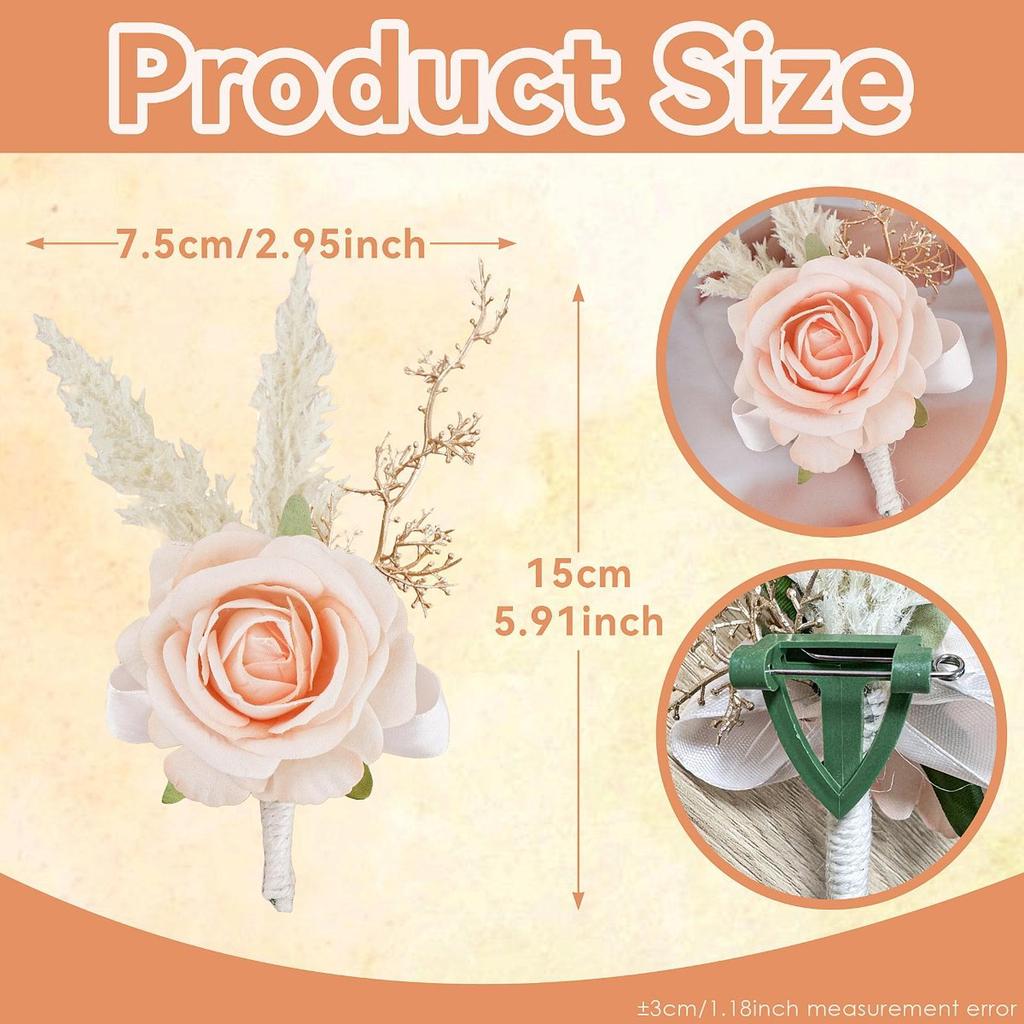 Creative Rose Boutonniere Artificial Flower Decor Wedding Decoration Accessory for Groom Bridesmaid Prom Bridal Showers
