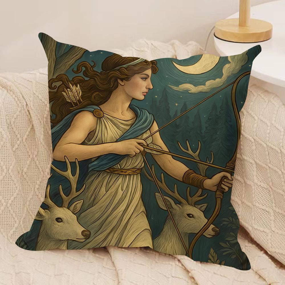 Retro Nordic Mythology Cushion Cover Silky Short Plush Invisible Zipper Dustproof Sofa Pillow Case For Home Decor