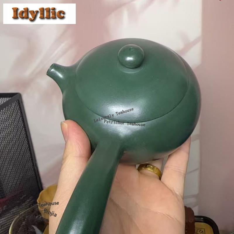 250ml Vintage Yixing Paarse Klei Theepotten Handgemaakt Platte Xishi Tang Yu Pot Ruwe Erts Groene Modder Ketel Zisha Theeset Theeservies