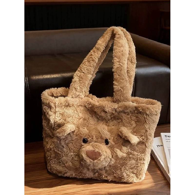 Japanese Cartoon Plush Bear Shoulder Bag With Storage For Daily Use