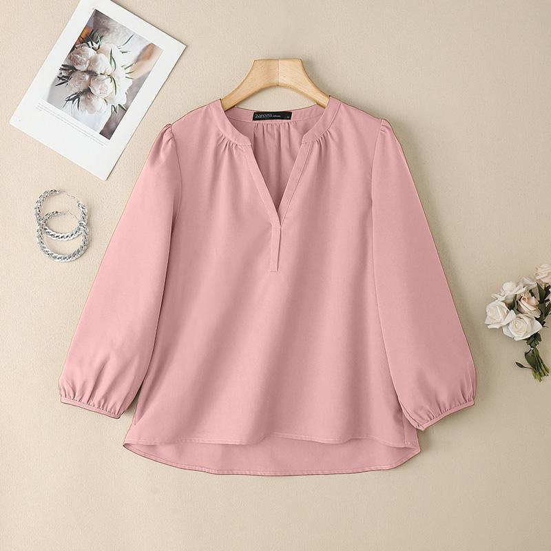 

ZANZEA Женская повседневная блузка с рукавами 3/4 с манжетами, свободного кроя, с V-образным вырезом