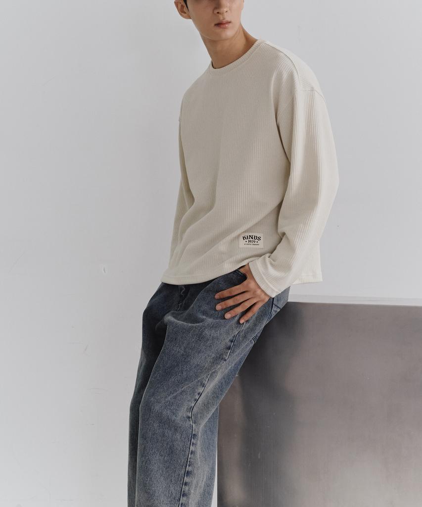 Kainjeu Waffle Tag Long Sleeve T-Shirt_Beige