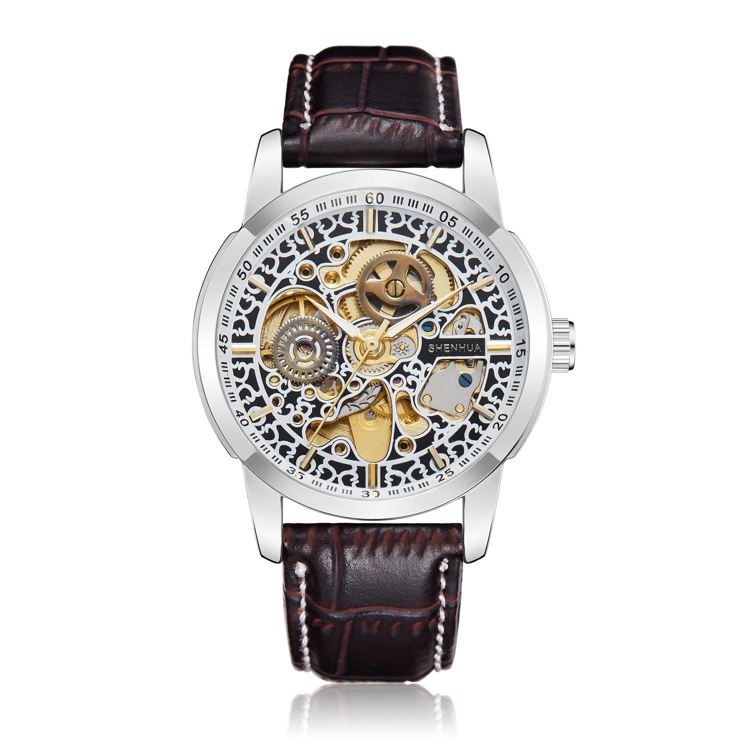 

Мужские механические часы, модные высококачественные автоматические механические часы с полым ретро-ремешком