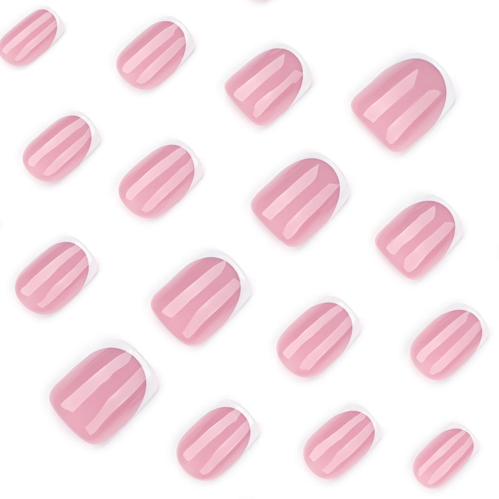 Klassische französische weiße Kante Tragen Nagelstück Kurzes quadratisches Nagelstück Einfache Press-on-Nägel Falsche Nägel