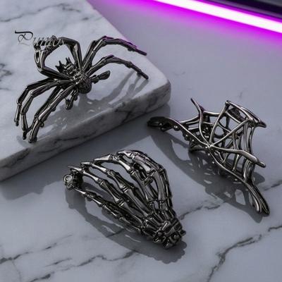 Halloween Hair Accessories 3Pcs Claw Clip, Hollow Spider Web Ghost Hand Metal Clamps Non Slip Alloy Clamp, Gothic for Women Clip