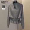 Women's V-Neck Shimmer Knit Pullover