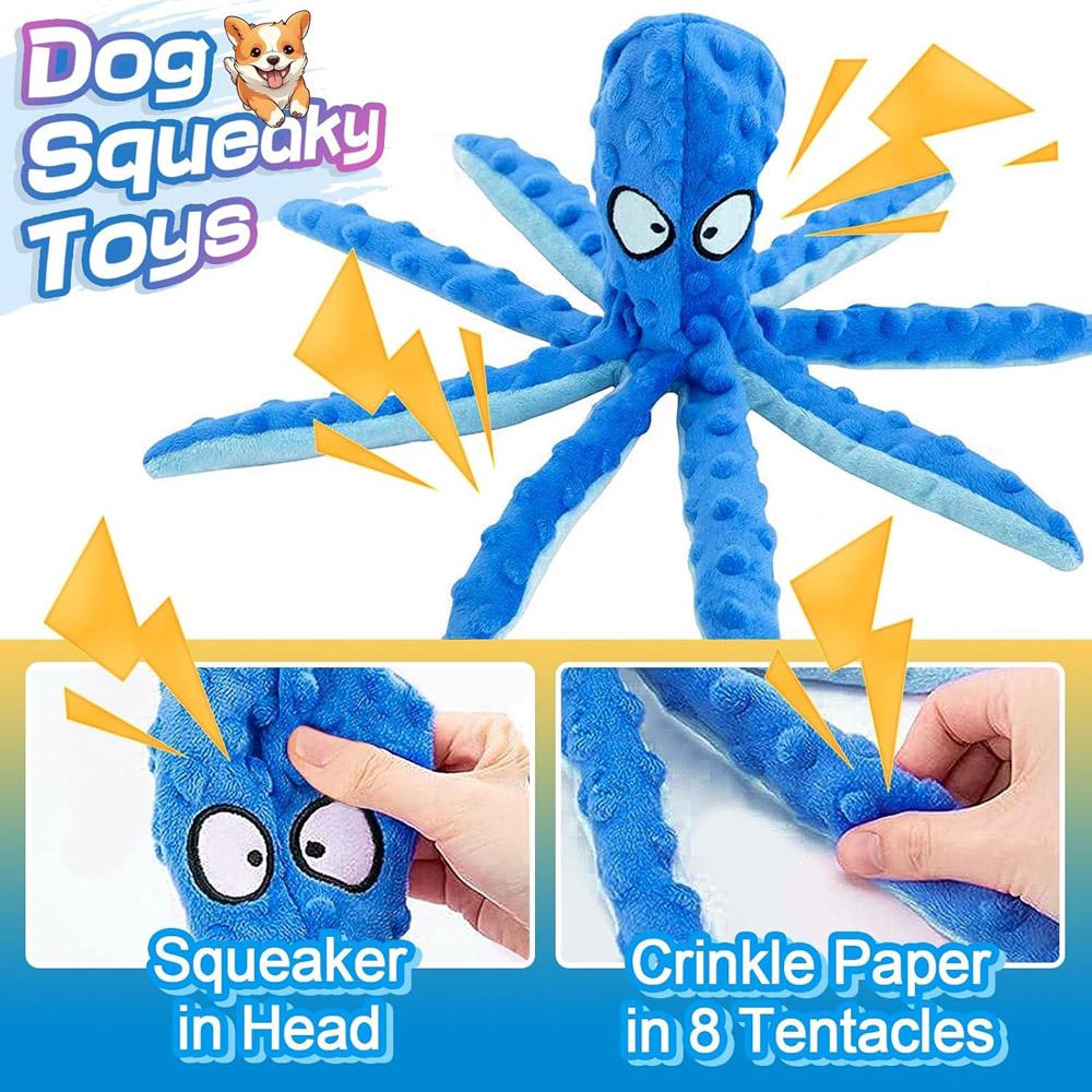 Squeaky Dog Toys - Octopus Plush Dog Toys for Aggressive Chewers No Stuffing Crinkle Durable Interactive