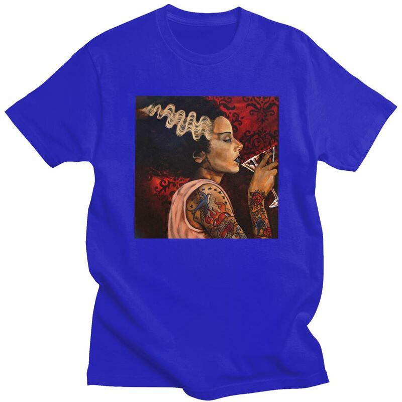 Custom Bride Cocktail Tattoo Art T Shirts Men Short Sleeve Frankenstein Monster Tee Tops Pure Cotton Oversized Tshirts Merch