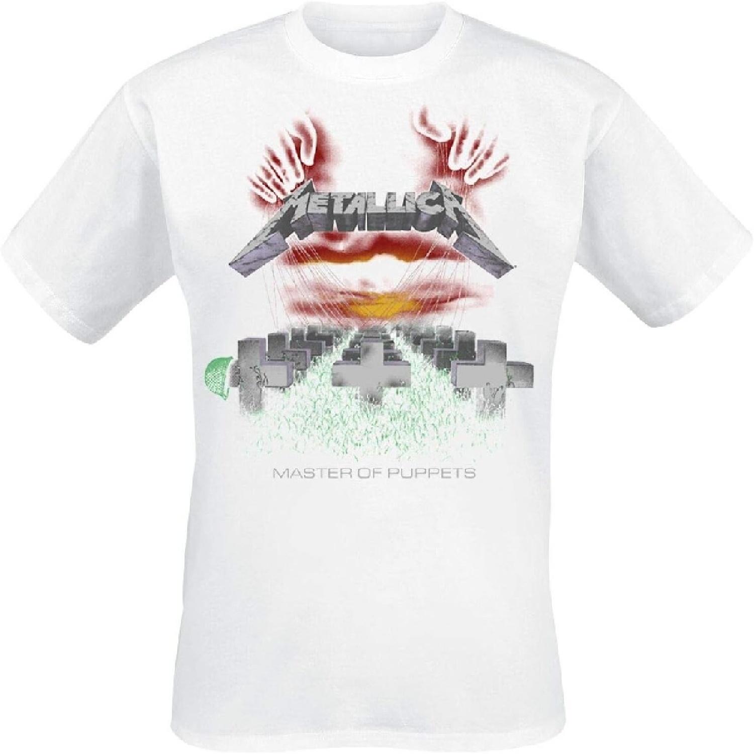 Metallica T Shirt Master Of Puppets Band Logo Official Mens White Size XL S
