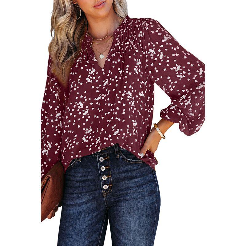 

2024 Fall Thin Long Sleeve Thin Chiffon Shirt for Women Fashion Wind Dandelion Small Flower Print Base Tops Women Red P503 Size S fit (45.00 kg-55.00 kg