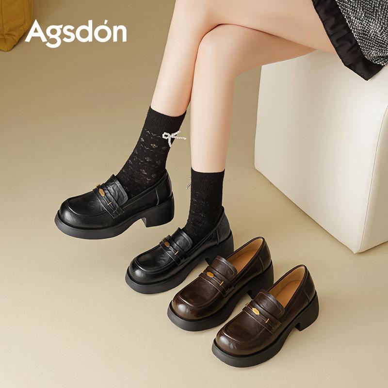 Augustine loafers women's 2025 new autumn platform black British style small leather shoes commuter casual shoes