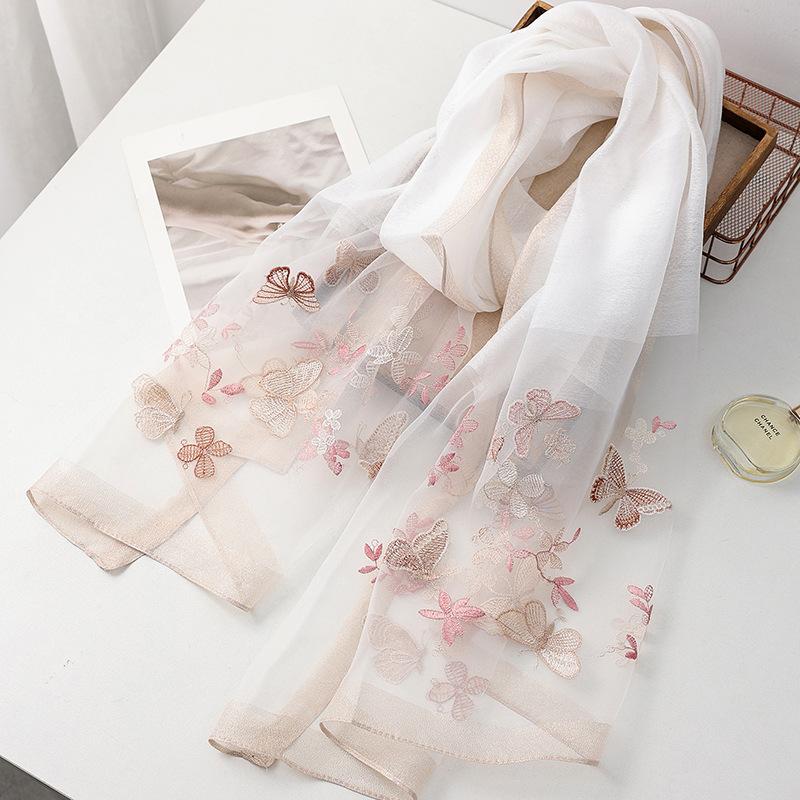 Four Season silk wool scarf women hijab pashmina shawls wrap Blanket Floral Pashmina Embroidery Scarves Foulard high quality