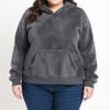 Women's Casual Plus Size Long-Sleeve Hooded Solid-Color Fleece Pullover Sweatshirt