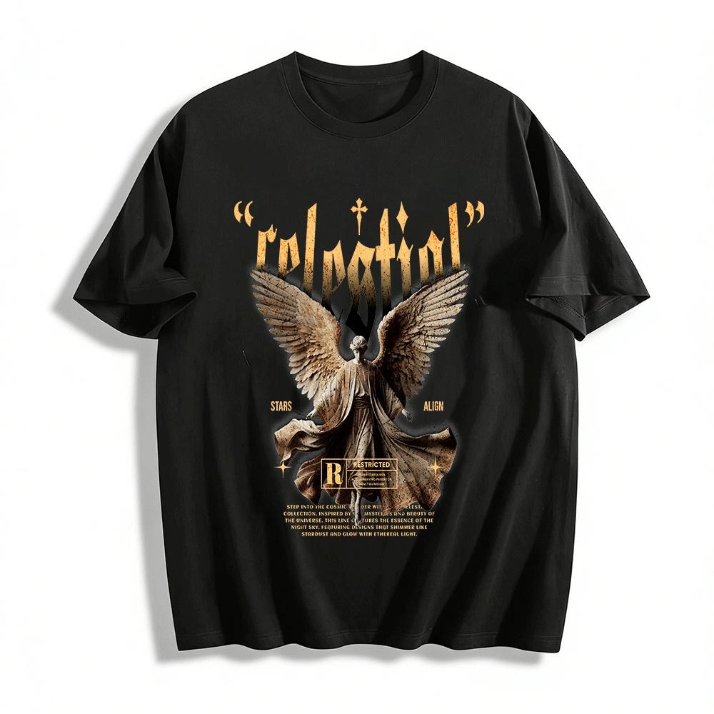

Celestial Angel Statue Print T-shirt Street Style Unisex Top Pure cotton T-shirt XXS