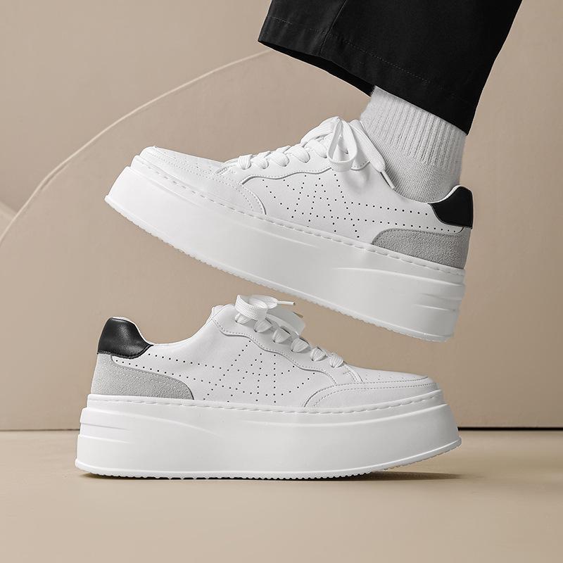 

Men s Trendy White Platform Sneakers - Breathable, Thick Sole, Height Increasing, Casual Summer Shoes Size 41
