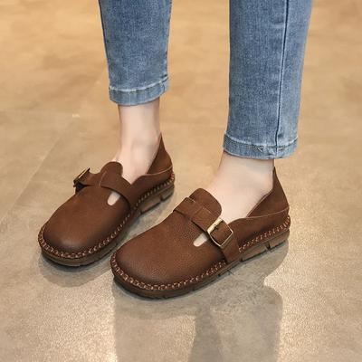 Fashion 2024 Fashion Ladies Shoes Slip-on Women's Flats Hot Sale Round Toe Casual Flat Shoes New Plus Size Belt Buckle Flat Low Heels