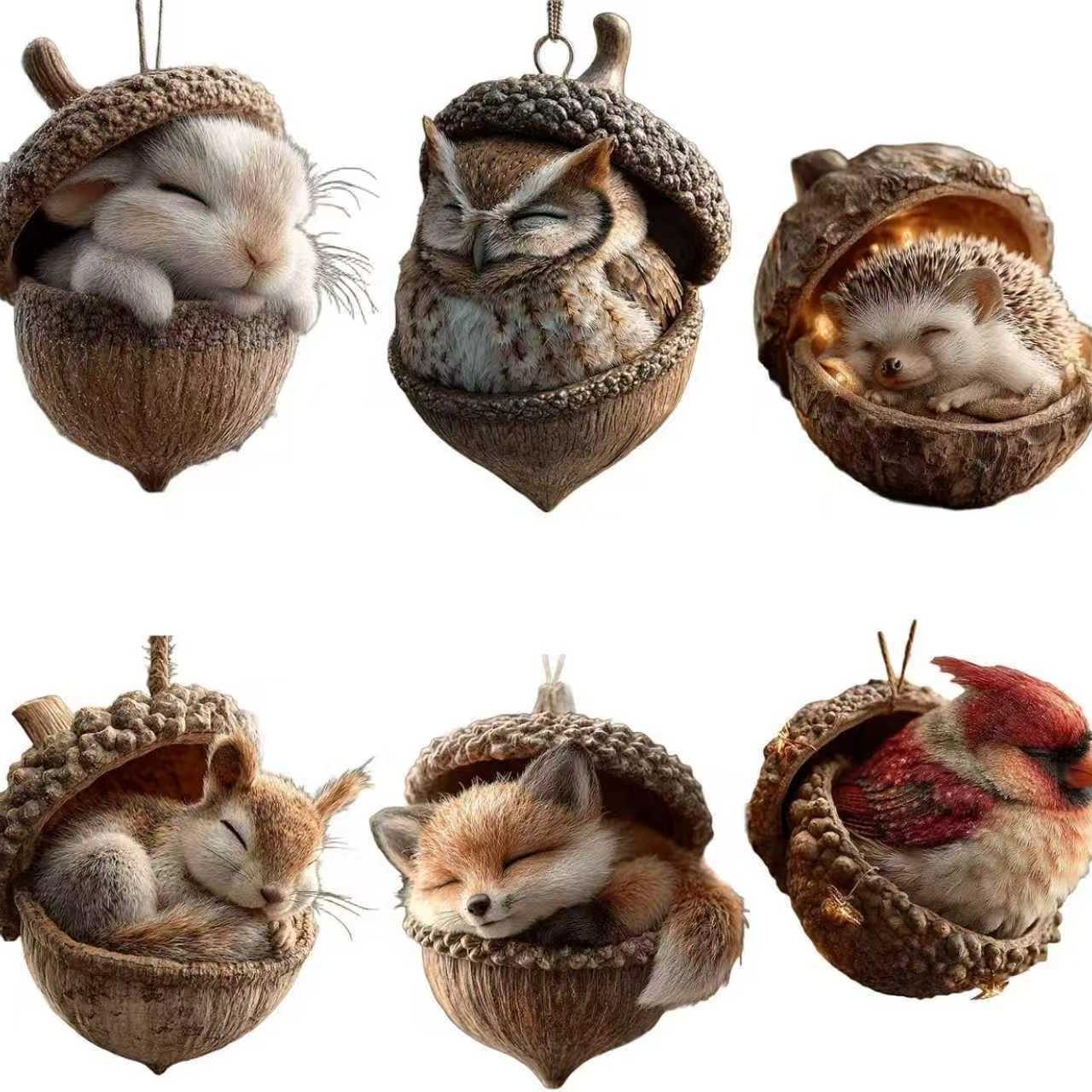 

6Set Forest Squirrel Christmas Ornaments Rustic Animal Tree Decorations Cute 2D Flat De Forest Animal Themed Holiday Decorations 7cm