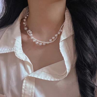 Vintage High Quality Artificial Australian White Double Layer Winding Pearl Necklace Collarbone Chain