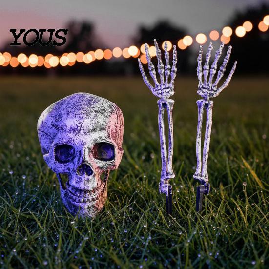 Spooky Lawn Stake Decorations Halloween Skull Garden Stakes, Skeleton Arms Prop with Ground Spikes, Realistic Hands Outdoor Decor for